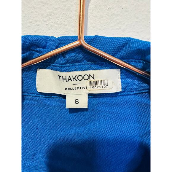 THAKOON Women's Blue Button Front Collared Tie Waist Mini Shirt Dress Size 6 - Picture 4 of 9